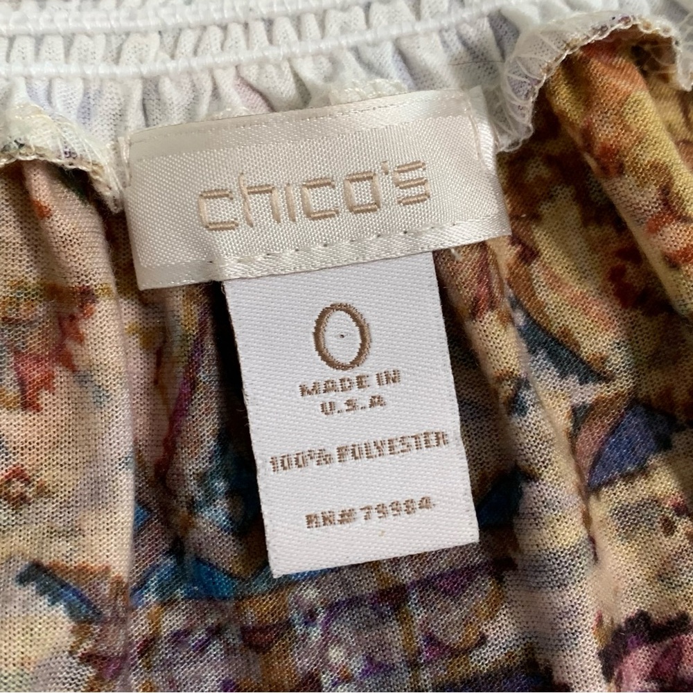 Chico's Lightweight Semi-Sheer Moroccan View Studded Peasant Top Size Small - Picture 10 of 13